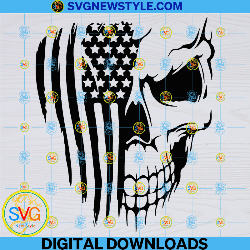 American flag tactical desaturated skull svg, American flag with skull ...