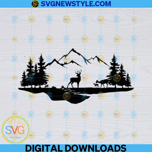 Deer and Mountains Scene Svg