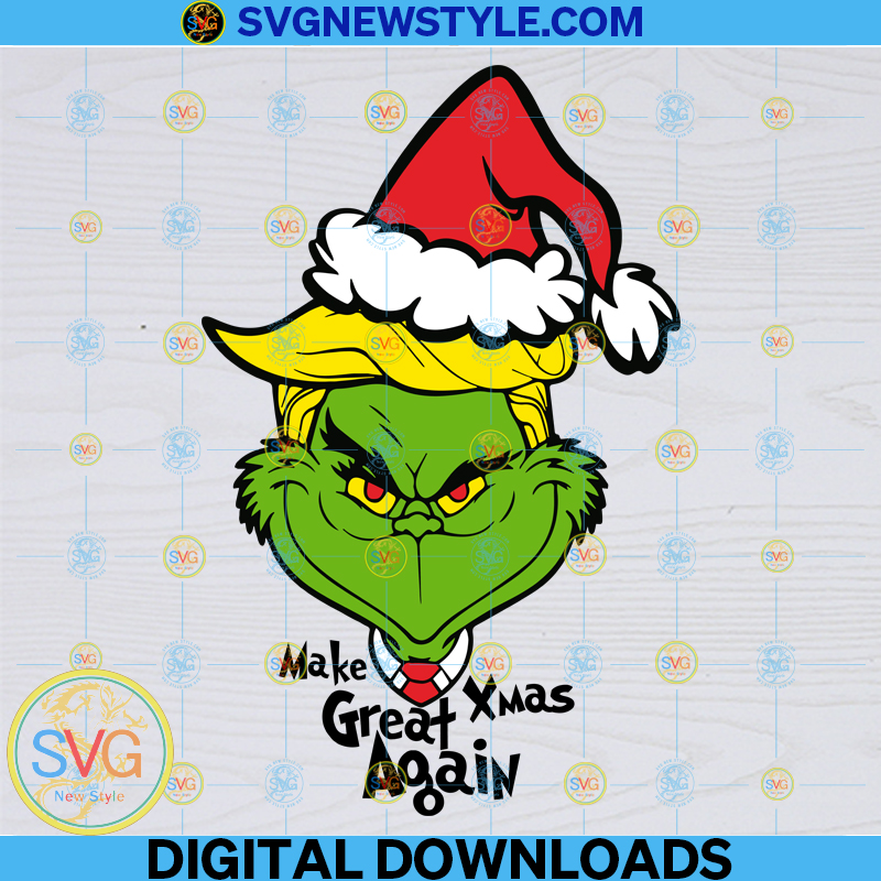 Trump Christmas Svg, Grinch Trump with Santa hat Svg, Make Christmas