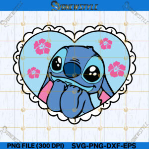 Stitch Hibiscus Flowers Heart Svg