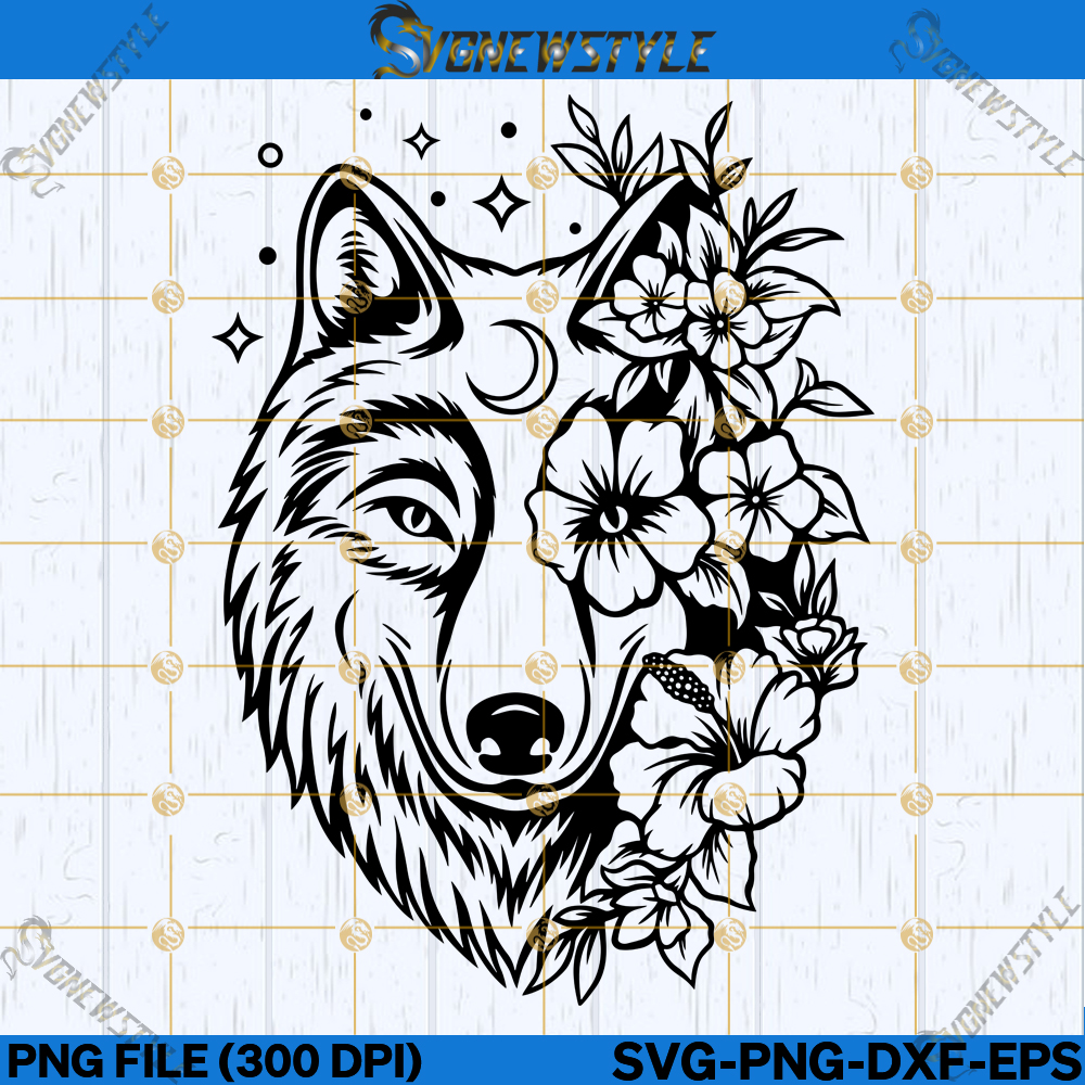 Wolf With Flowers Svg