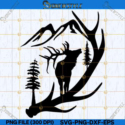 Elk Antler Scene Svg