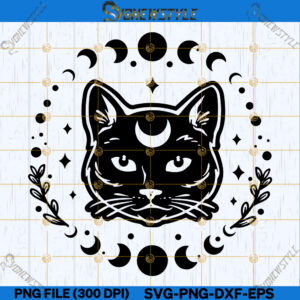 Floral Black Cat Moon Svg