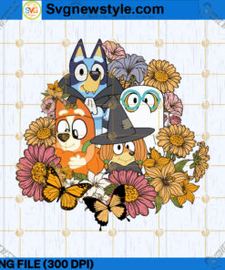 Floral Bluey And Friend Halloween PNG, Bluey Halloween PNG, Instant Download
