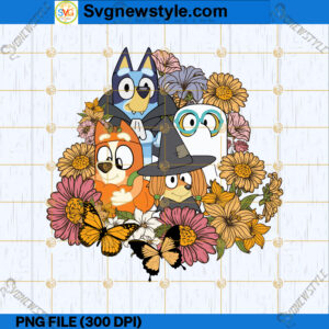 Floral Bluey And Friend Halloween PNG