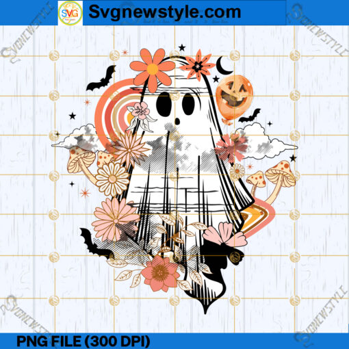 Halloween Ghost with Flowers PNG