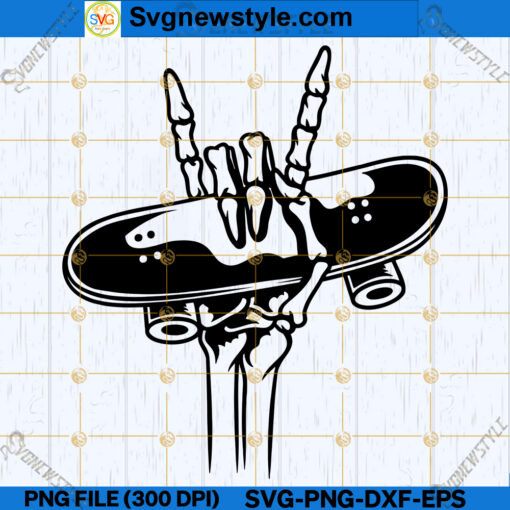 Skateboarding Skeleton SVG, Skateboarding Halloween SVG, PNG