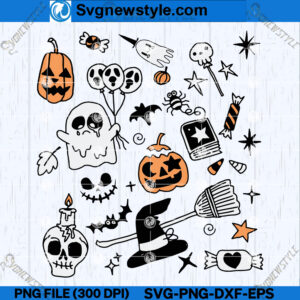 Halloween Doodle SVG PNG, Hand-drawn Halloween SVG, Silhouette Art