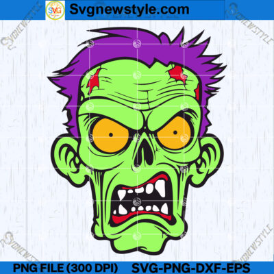 Zombie Head SVG Cut File, Animated Zombie Graphic, PNG, DXF