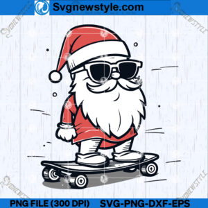 Skateboarding Santa SVG, Christmas Skateboarding SVG, PNG, Silhouette Art