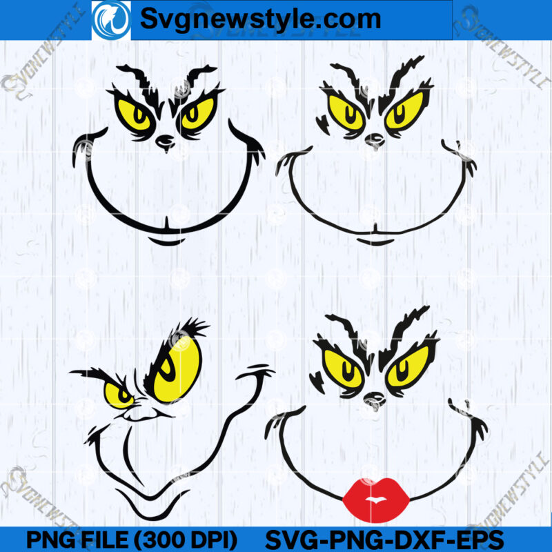 Grinch Face SVG Bundle, Christmas Grinch Face SVG, Instant Download