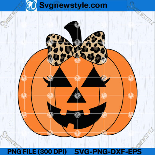 Pumpkin Girl With Leopard Bow SVG