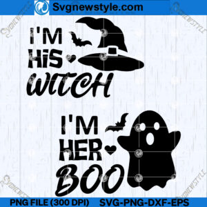 Spooky Ghost SVG PNG, I'm Her Boo SVG, I'm His Witch SVG, Silhouette Art