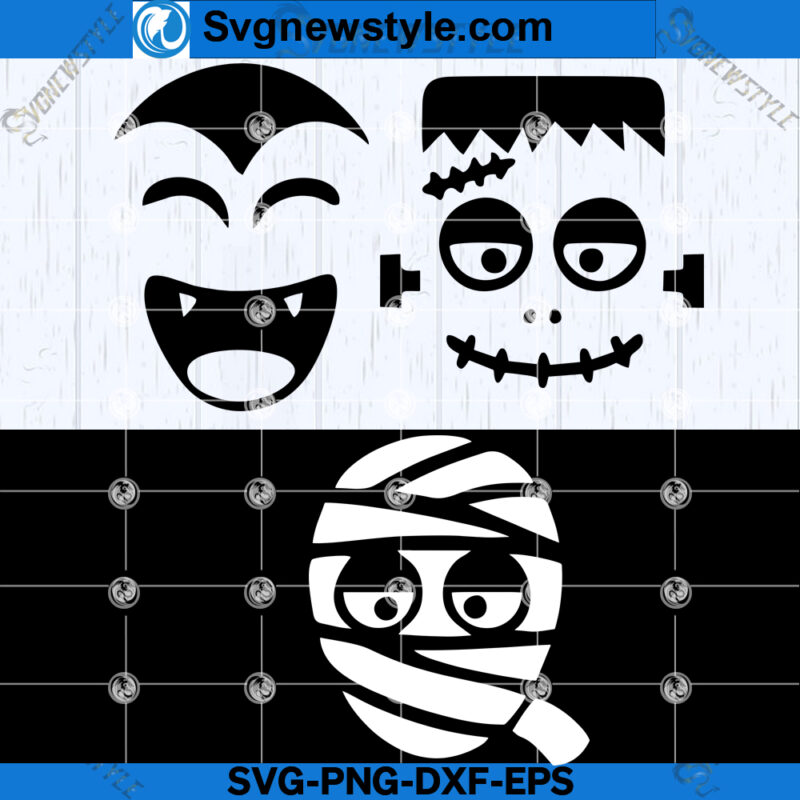 Frankenstein Monster Face SVG Bundle, PNG, DXF, EPS, Instant Download