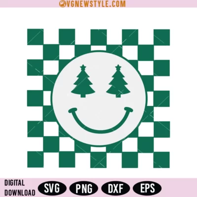 Checkered Smiley Face Christmas Tree SVG