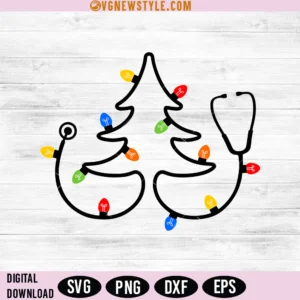 Stethoscope Christmas Tree with lights SVG