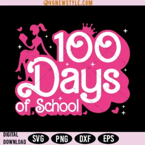 100 Days Of School Pink Doll Girl Svg