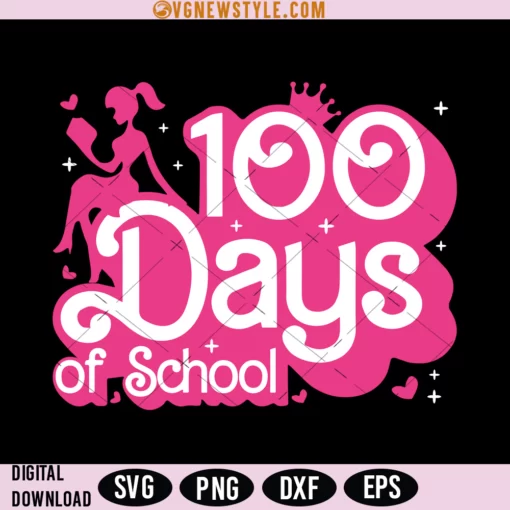 100 Days Of School Pink Doll Girl Svg