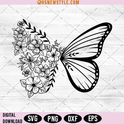 Butterfly with Floral Pattern Svg