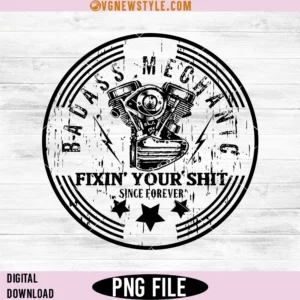 Mens Badass Mechanic Distressed Png