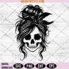 Messy Bun Girl Skull Svg