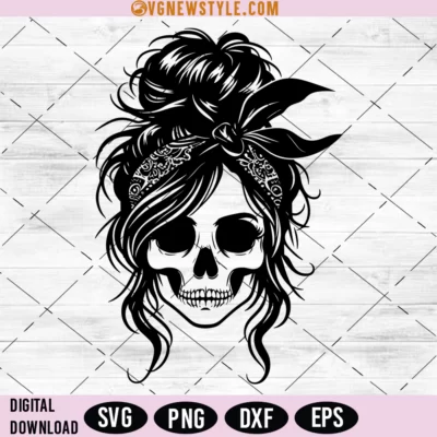 Messy Bun Girl Skull Svg