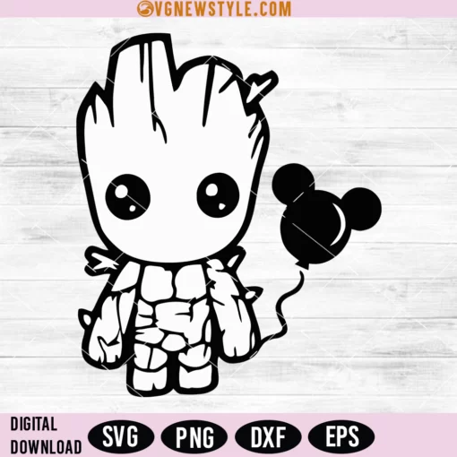 Baby Groot with Mickey Ballon Svg