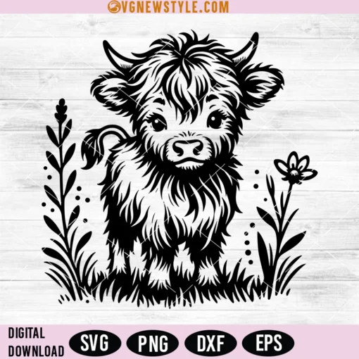 Floral Baby Highland Cow Svg