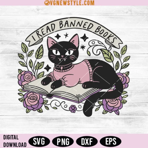 I Read Banned Books Black Cat Svg