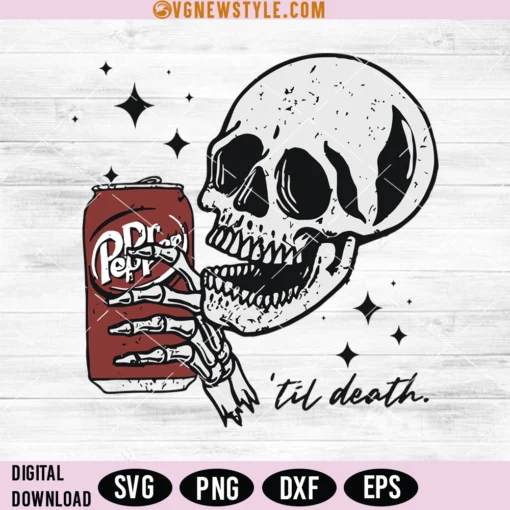 Skeleton drinking Dr Pepper Svg