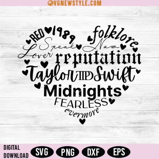 Taylor Swift Album Heart Svg