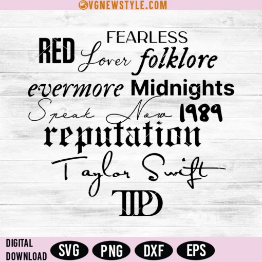 Taylor Swift Album Titles Svg