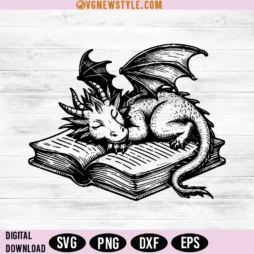 Cottagecore Book Dragon Svg