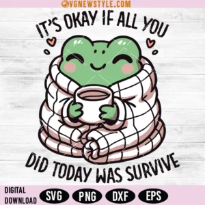 Cute Cozy Frog With Coffee SVG, Hygge Frog SVG, Png, Digital Downloads