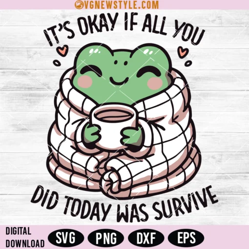 Cute Cozy Frog With Coffee SVG