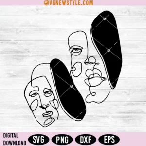 Faces Drawing Svg, Line Drawing Svg, PNG, DXF, EPS, Instant Download