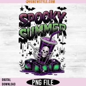 Summer Vibes Skeleton Clipart, Halloween Coffee Png, instant download