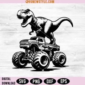 T Rex Riding Monster Truck Svg, dinosaur svg cut files, Digital Downloads