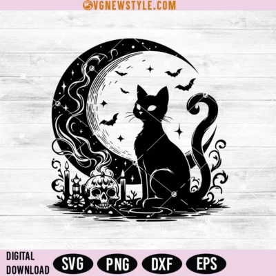 Cat and Moon SVG