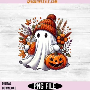 Cute Ghost Coffee Pumpkin Png, Halloween Clipart, Digital Downloads