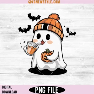 Cute Ghost Drinking Coffee Png, Bougie Ghost png, Instant Download