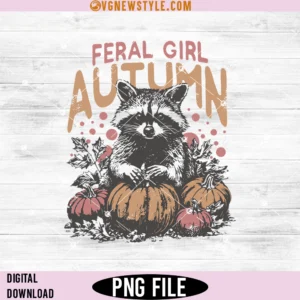 Feral Girl Autumn Png, Raccoon with pumpkins png, Digital Downloads