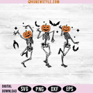 Dancing Pumpkin Head Skeletons Svg, Png, Dxf, Eps, Digital Downloads