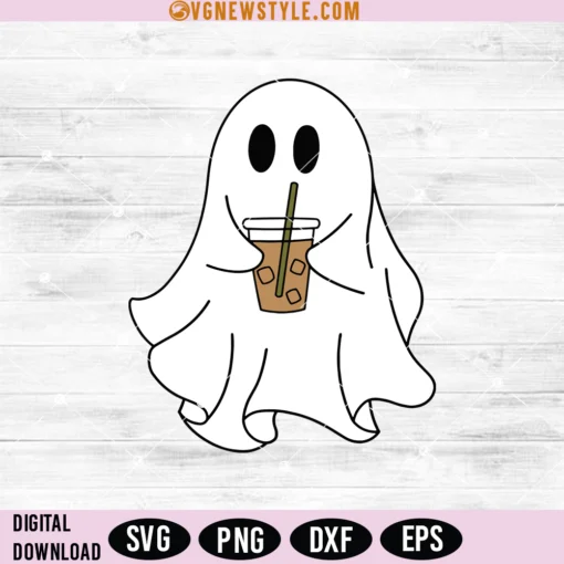 Ghost Drinking Iced Coffee Svg