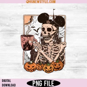 Halloween Disney Mickey Skeleton Coffee Png, Halloween Png, Digital Downloads