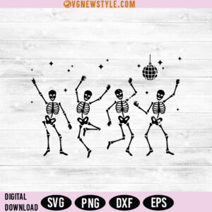 Disco Dancing Skeletons SVG, Png, Halloween Party Retro Design