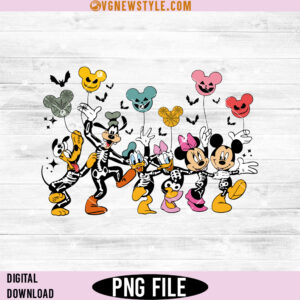 Mickey and Friends Skeleton Halloween Png, Disney Characters Spooky Clipart