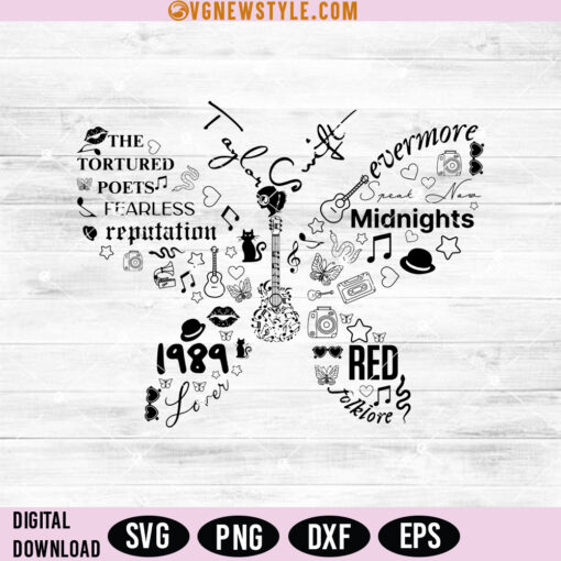 Taylor Swift Album Small Butterfly Guitar Svg