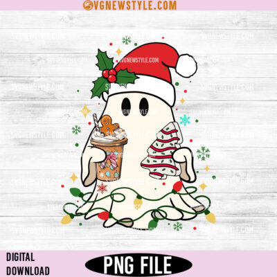 Cute Christmas Ghost Coffee and Tree Cake PNG