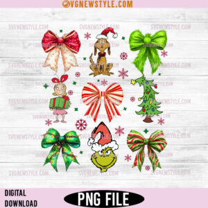 Grinchmas Coquette Bow Png files, Christmas Holiday Design, Instant Download